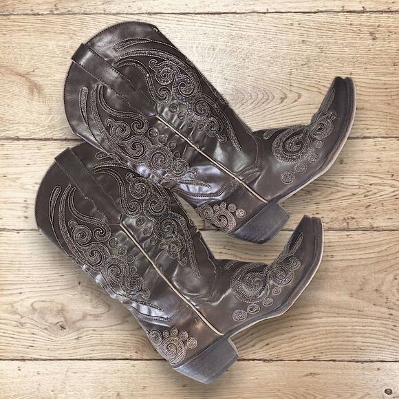 Republic Boot Co. Womens Sz 9.5 Oil Tanned Leather Brown Sparkles Embroidered - Picture 7 of 12